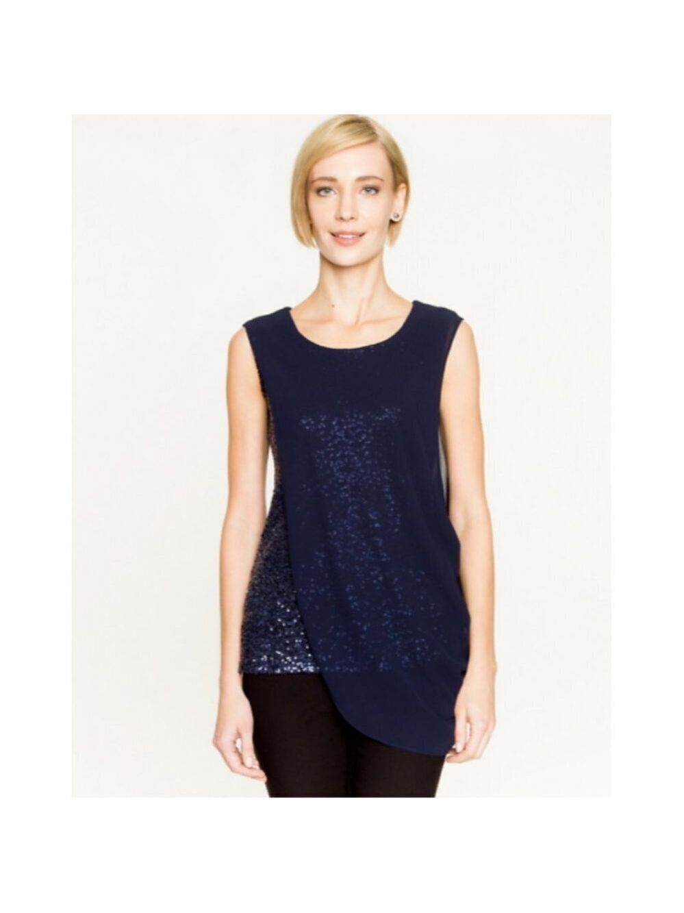 Le Chateau Sequin & Knit Layered Top Navy XXL